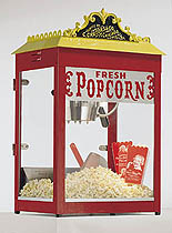 Features: 120 one ounce servings per hour. The Goldrush is available in an antique version with a hand-painted scroll. The stainless steel frame is painted with Cretors special powder coating that resists scratching. A matching two-wheel red cart is also available. Designed for use with 6 oz. portion packs.